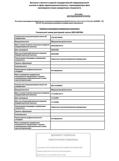 Образец выписки о прохождении первичной аккредитации - Образец выписки о прохождении первичной аккредитации
